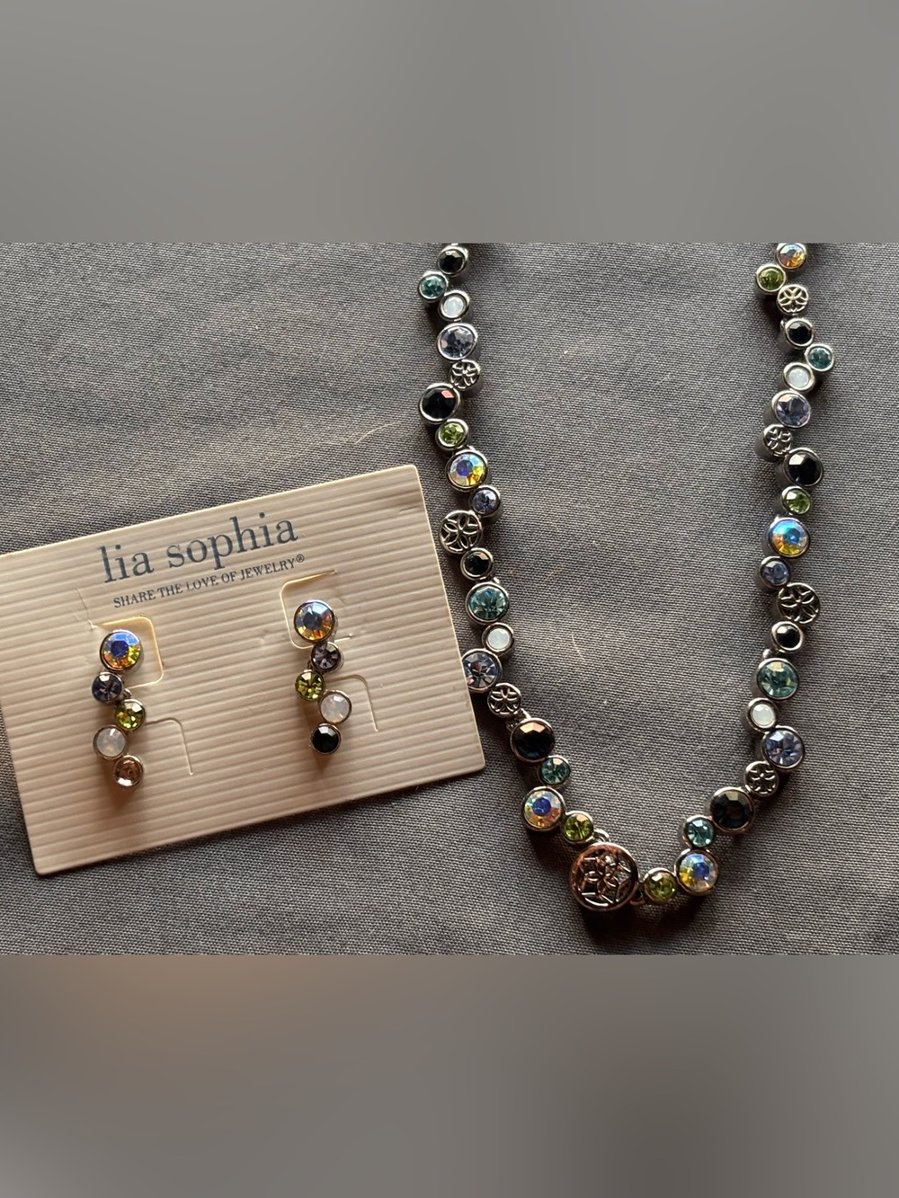 Lia Sophia Multicolor Crystal and Navy Accents Necklace with Earrings - Picture 3 of 4